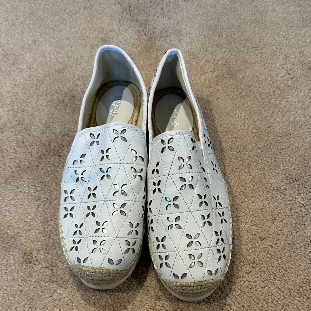 Michael Kors White Perforated Slip-On Espadrille Mule